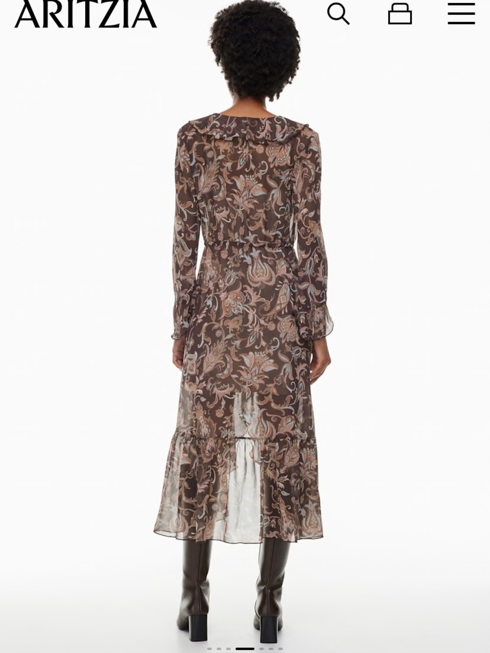 Aritzia Wilfred NWT Mina Floral Ruffle Bow Tie Shear Midi Dress Size Medium - Picture 3 of 10